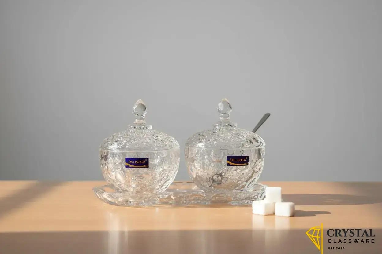 Delisoga® Candy Dish Set of 2 Elegant Candy Jars with Glass Tray for Sweets & Treats